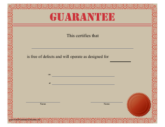 Guarantee Certificate Template Download Printable Pdf 