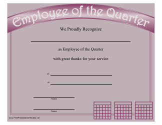 &quot;Employee of the Quarter Recognition Certificate Template&quot;