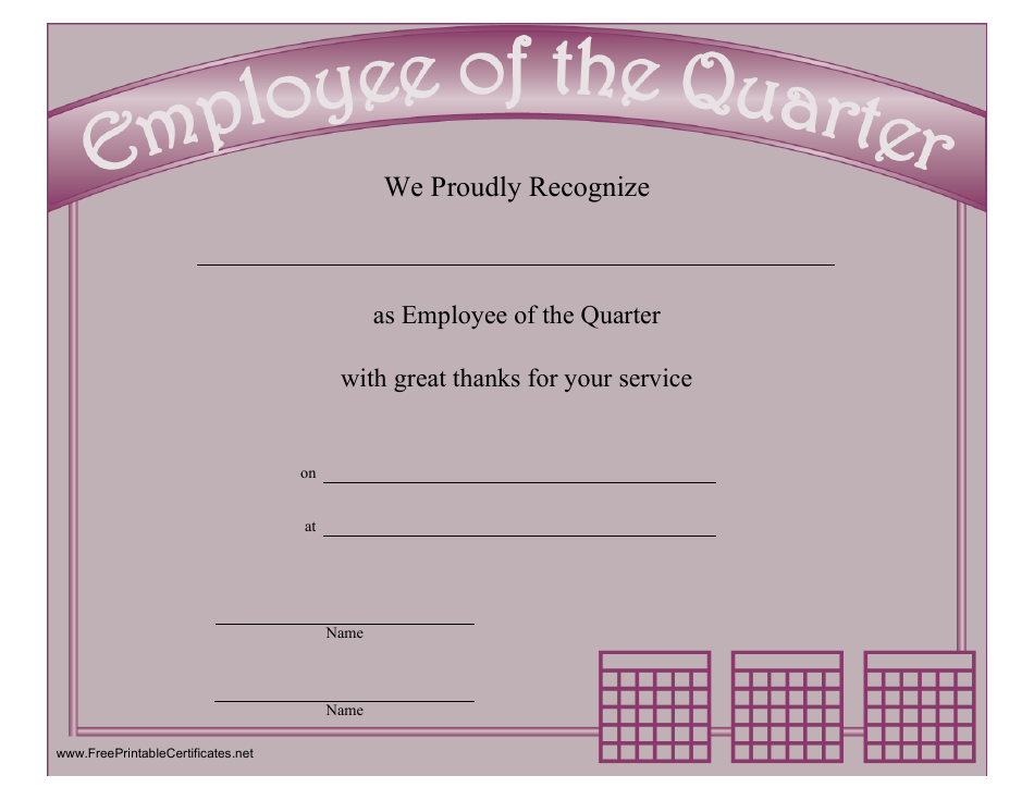 Employee of the Quarter Recognition Certificate Template Fill Out