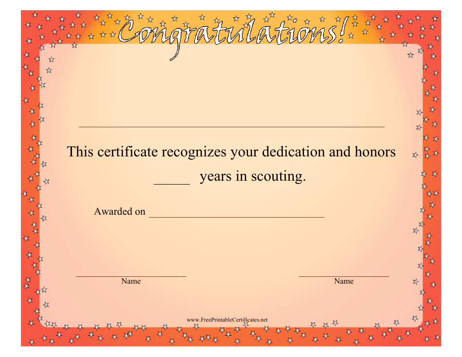 Scouting Congratulations Certificate Template - Orange
