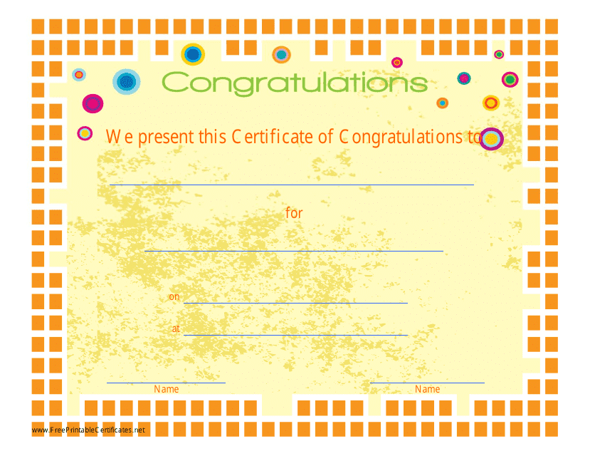 &quot;Congratulations Certificate Template&quot; Download Pdf