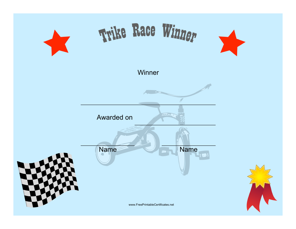 Tricycle Race Winner Certificate Template Preview