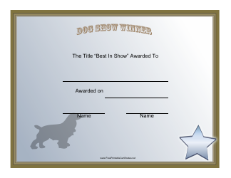 Document preview: Dog Show Winner Certificate Template