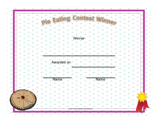 Document preview: Pie Eating Winner Certificate Template