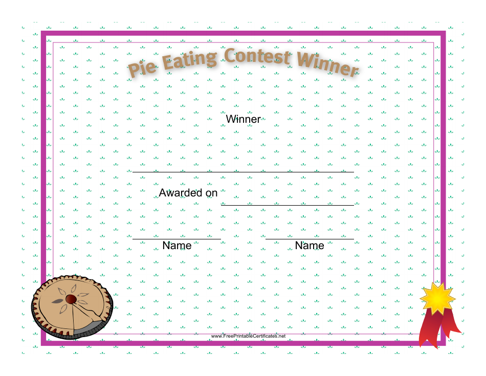 Pie Eating Winner Certificate Template Download Printable PDF ...