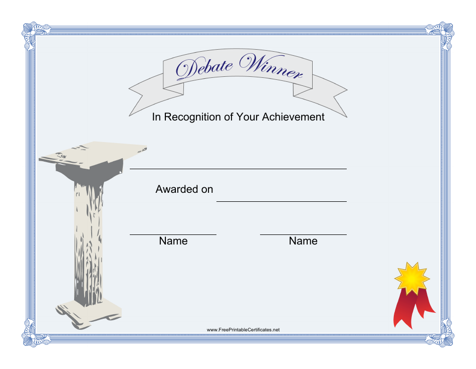 Debate Winner Certificate Template Download Printable PDF | Templateroller