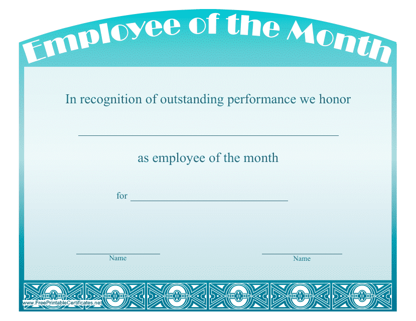 Employee of the Month Certificate Template - Azure Download Pdf