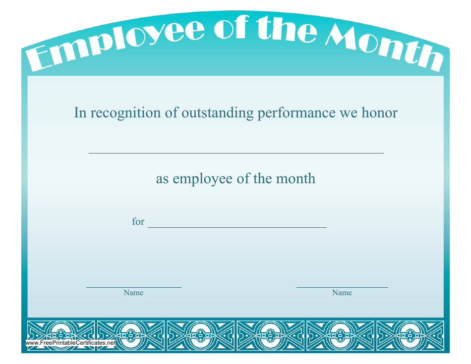 Employee of the Month Certificate Template - Azure, Page 1