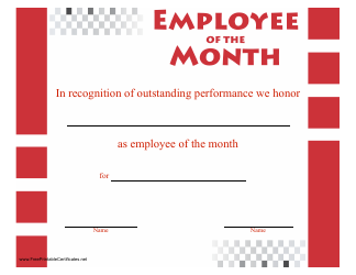 Document preview: Employee of the Month Certificate Template - Red