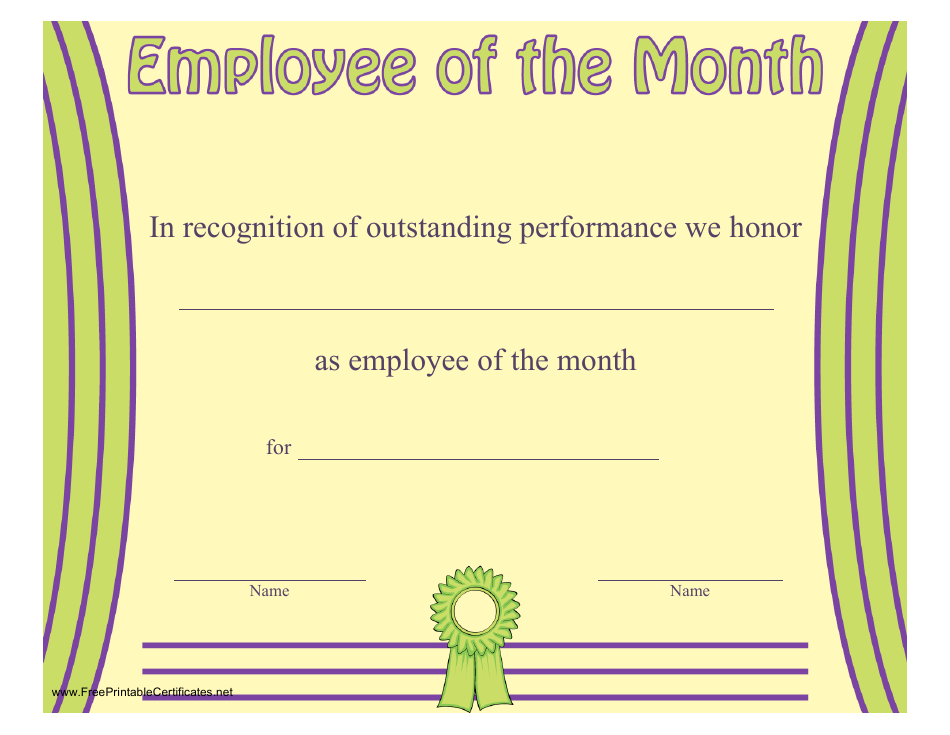 Employee Of The Month Certificate Template With Picture