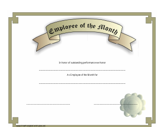 Document preview: Employee of the Month Certificate Template - Beige