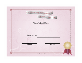 Document preview: Mother of the Year Certificate Template