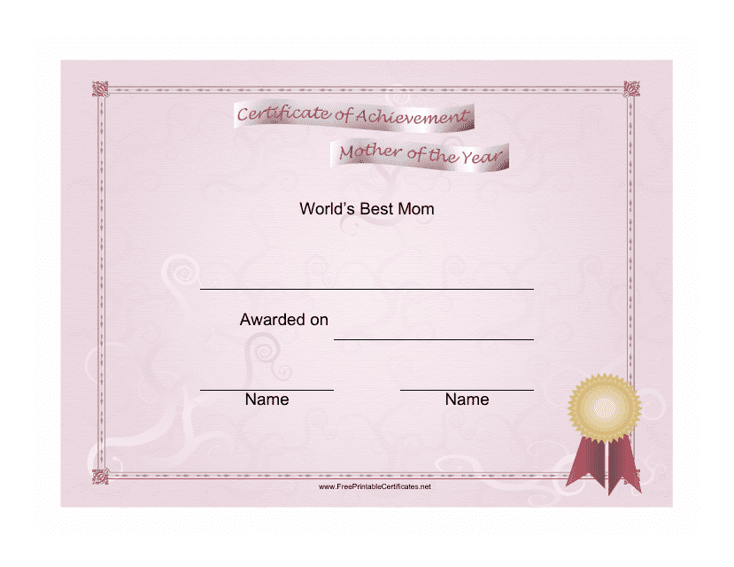 Mother of the Year Certificate Template