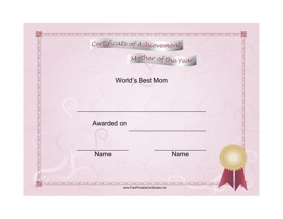 Mother of the Year Certificate Template Preview