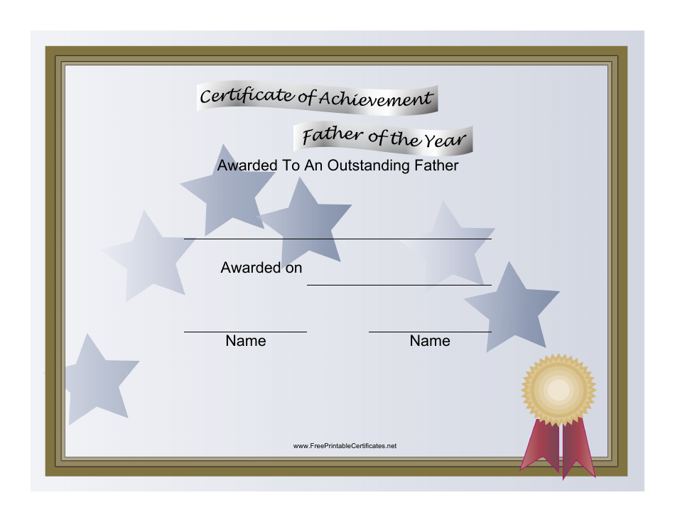 Father of the Year Certificate of Achievement Template