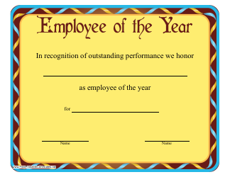 Document preview: Employee of the Year Certificate Template