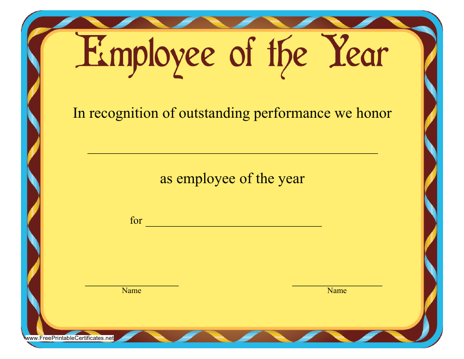 Employee of the Year Certificate Template - Yellow, Page 1