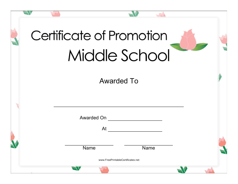 &quot;Middle School Certificate of Promotion Template&quot; Download Pdf