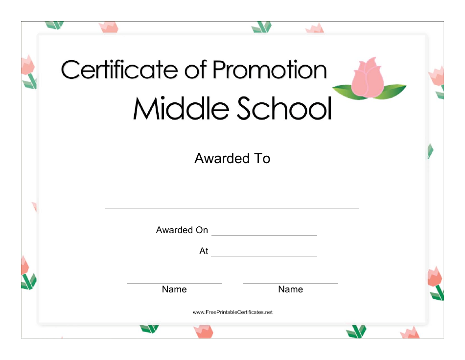 Middle School Certificate of Promotion Template with Floral Design