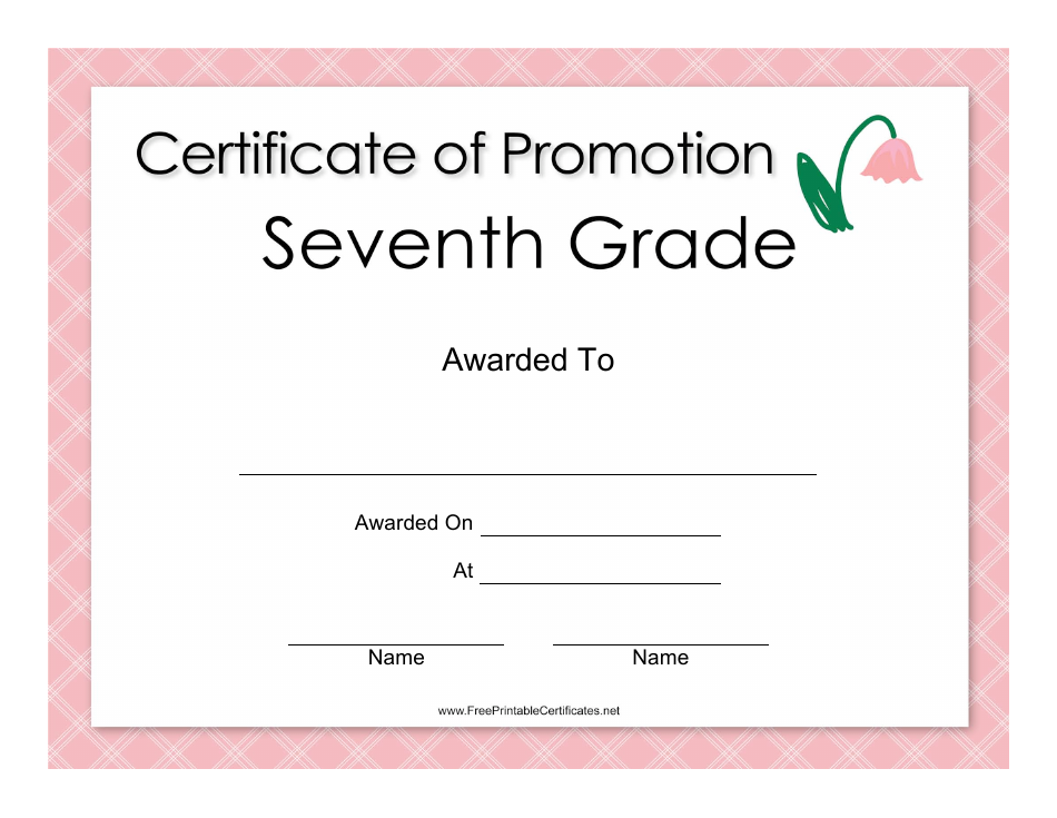 Seventh Grade Certificate of Promotion Template with a Pink Theme