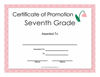 Document preview: Seventh Grade Certificate of Promotion Template - Pink