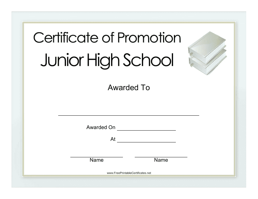 &quot;Certificate of Promotion Template - Junior High School&quot; Download Pdf