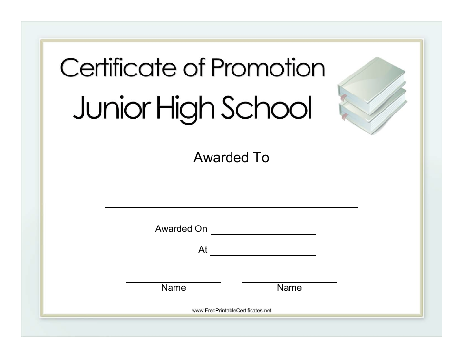 A polished and professional Certificate of Promotion Template for Junior High School students.