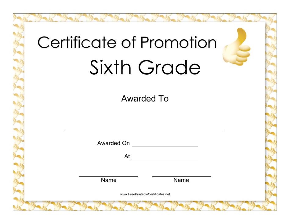 Sixth Grade Certificate of Promotion Template - Sample Image
