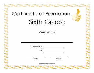 Document preview: Sixth Grade Certificate of Promotion Template