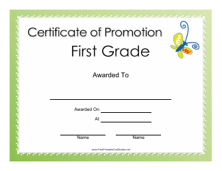 &quot;First Grade Promotion Certificate Template&quot;