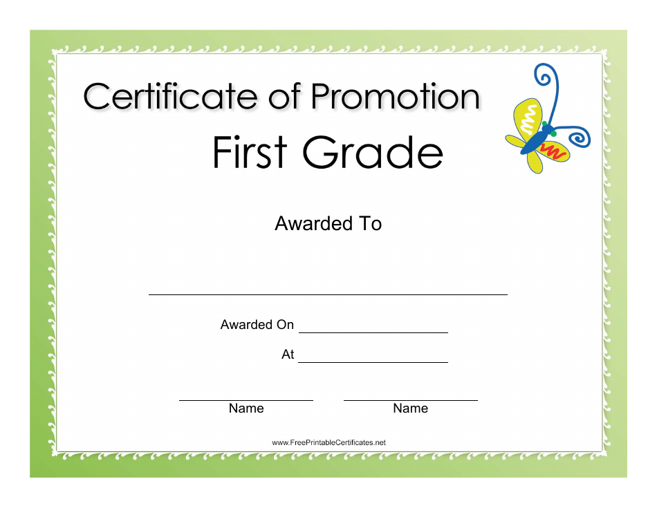 First Grade Promotion Certificate Template