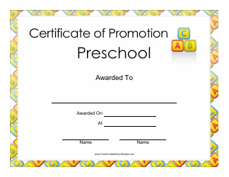 &quot;Preschool Certificate of Promotion Template&quot;