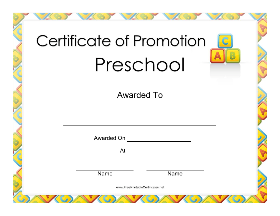 Preschool Certificate of Promotion Template