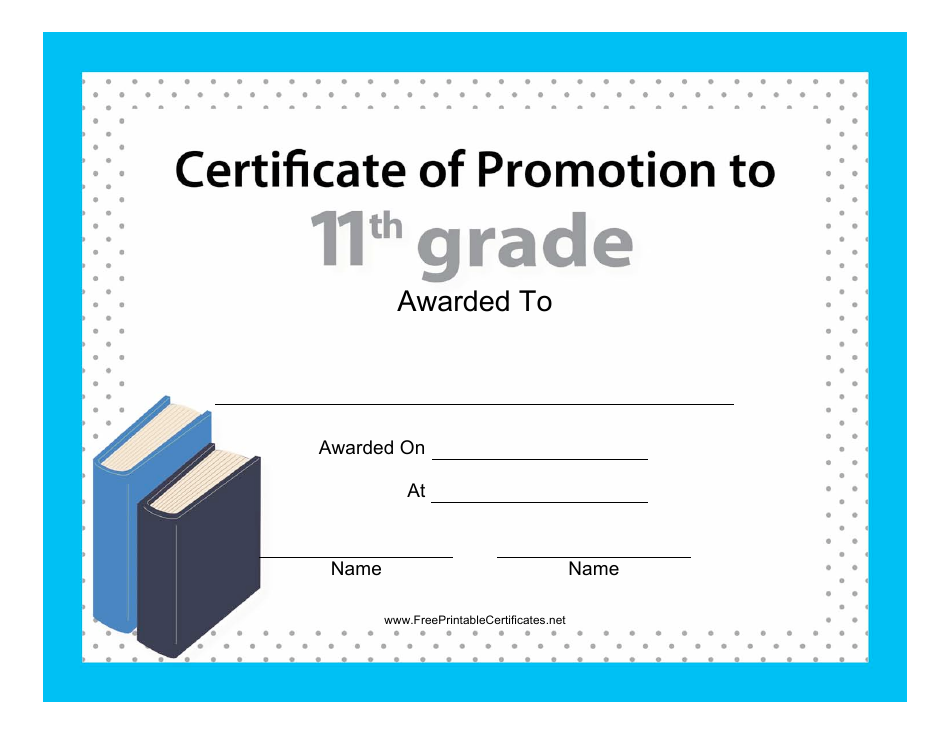 11th Grade Certificate of Promotion Template - A beautiful and professional certificate design to honor the promotion of students to the 12th Grade.