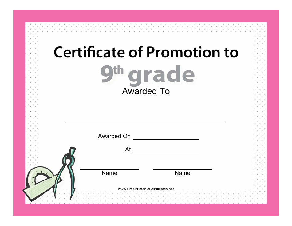 9th Grade Certificate of Promotion Template - Design Sample