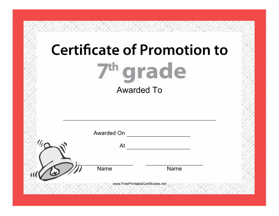 Red-themed Seventh Grade Certificate of Promotion Template