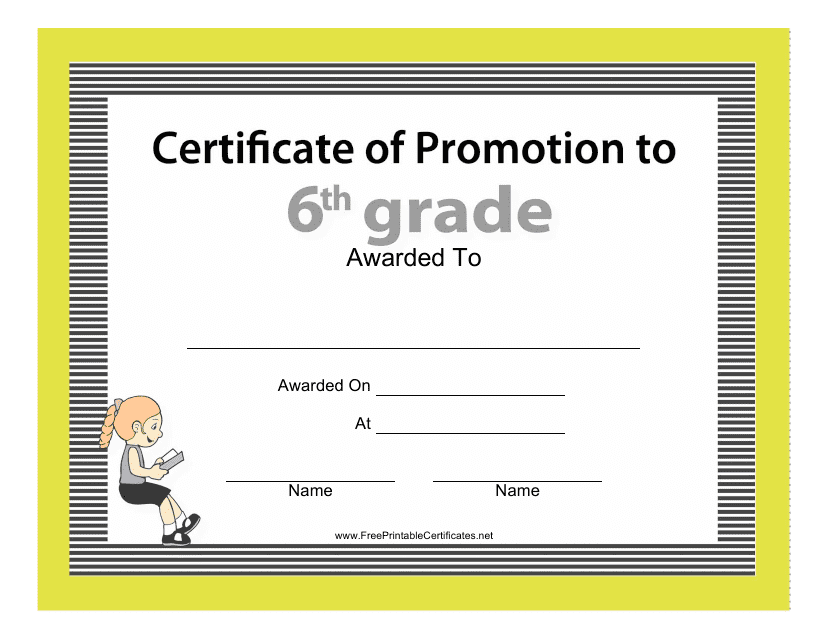 &quot;6th Grade Certificate of Promotion Template&quot; Download Pdf