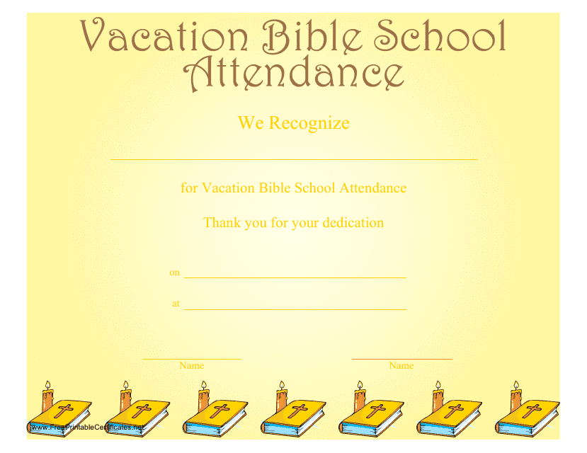 &quot;Bible School Attendance Certificate Template&quot; Download Pdf