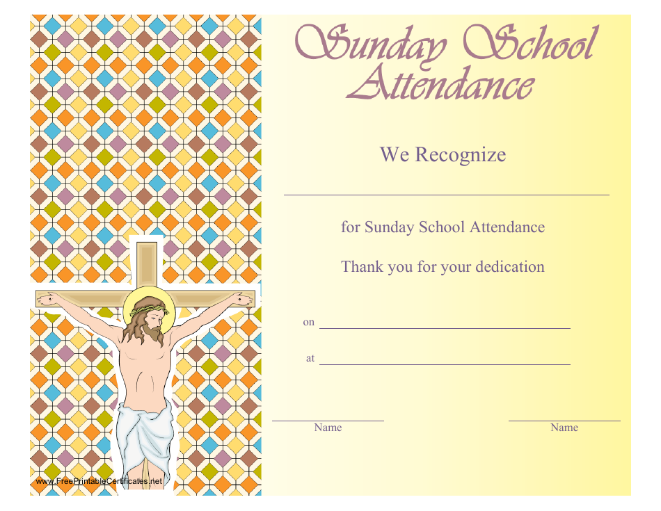 Sunday School Attendance Certificate Template, Page 1