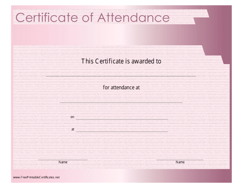 Certificate of Attendance Template - Pink