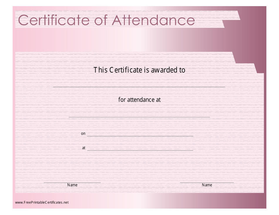 Certificate of Attendance Template - Pink Preview
