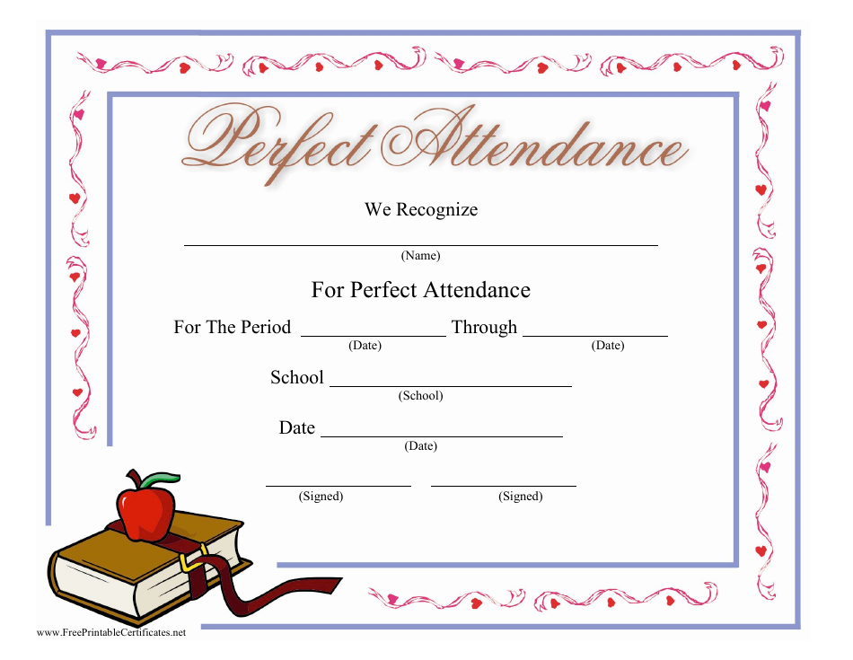 Perfect Attendance Certificate Template - Book
