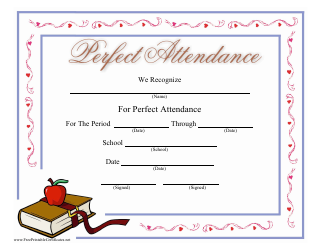 Document preview: Perfect Attendance Certificate Template - Book