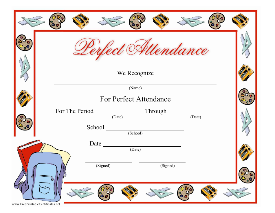 Perfect Attendance Certificate Template Download Printable PDF