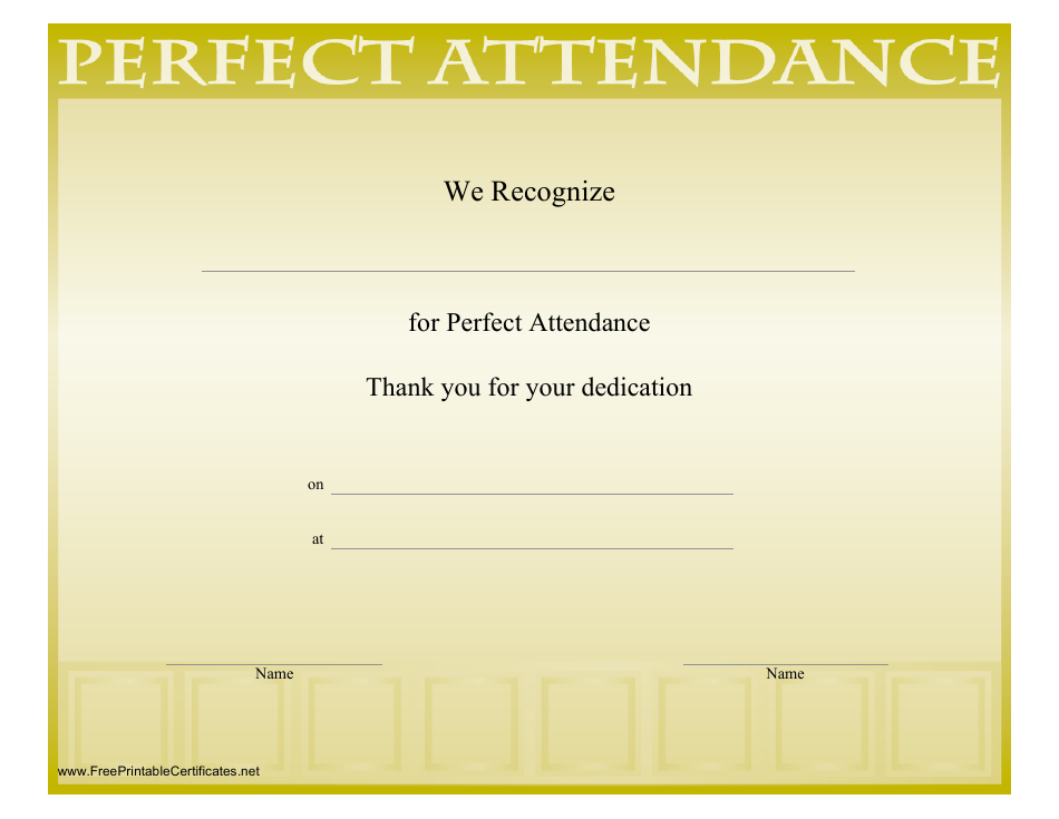 Perfect Attendance Certificate Template Preview Image