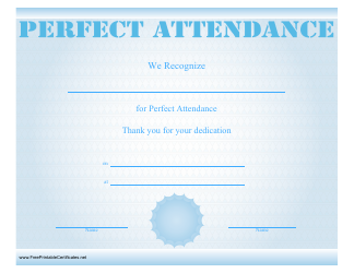 Document preview: Perfect Attendance Certificate Template - Blue