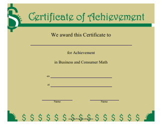 Document preview: Business and Consumer Math Certificate of Achievement Template