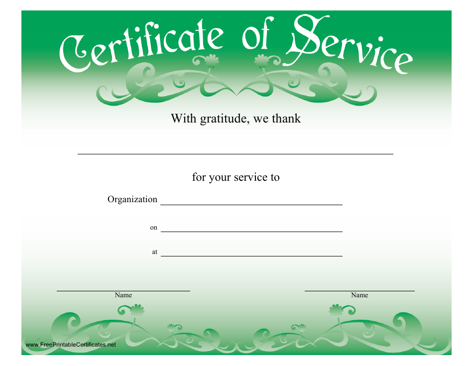 Service Certificate Template, Page 1