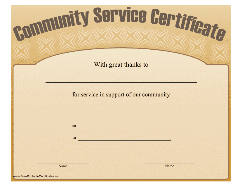 Community Service Certificate Template - Beige