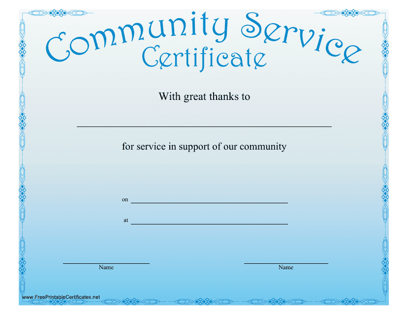 Community Service Certificate Template - Blue